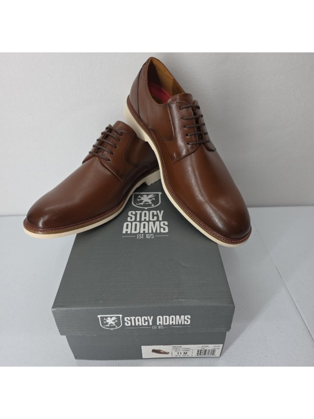 Stacy Adams Vinson Plain Toe Oxfords Lace Up Cognac Brown NIB Men's 11 M